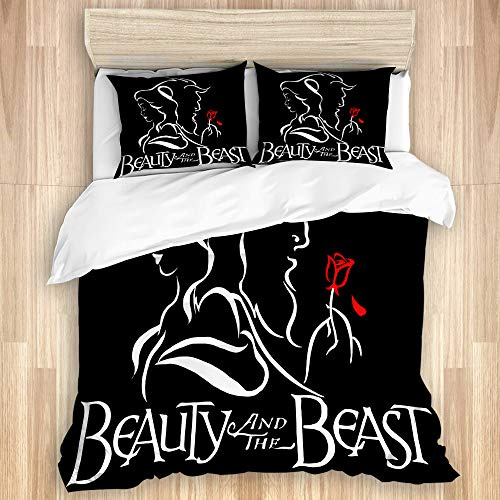 SUGARHE bedding Duvet Cover Set,Beauty and The Beast,Microfibre Duvet Cover Set 200 * 200cm with 2 Pillowcase 50X80cm