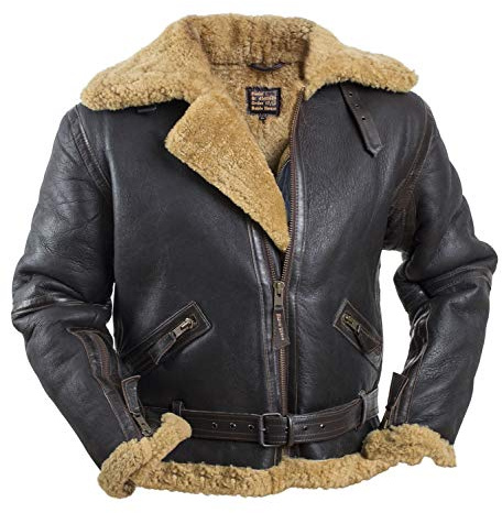 Noble House RAF Fliegerjacke Herren Schaffelljacke aus echtem Leder braun