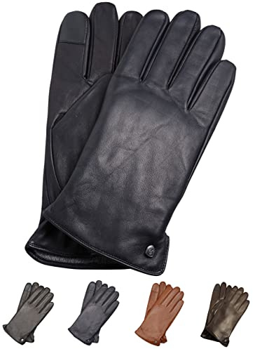 AKAROA ESTD 2019 Lederhandschuhe Herren TIM, Touchscreen Funktion, italienisches Leder, recyceltes Strickfutter aus 50% Kaschmir und 50% Wolle, 5 Größen S - XXL