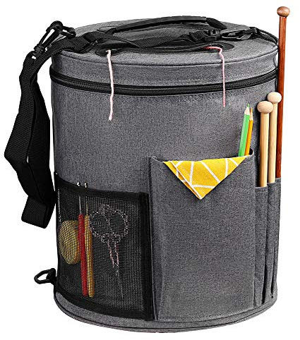 SumDirect Wolle Tasche für Garn, Tasche Stricken, Handarbeit stasche Aufbewahrung Stricktasche für Wolle, Projekte, Stricknadeln, Häkelnadeln und andere Zubehörs(grau)