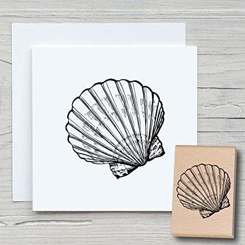 NEWSTAMPS Stempel Muschel 01 Motivstempel aus Holz & Gummi zum Karten und Geschenke basteln, Holzstempel für Wasser, Maritim & Meer, Scrapbook, Textilstempel, Deko, Kinder