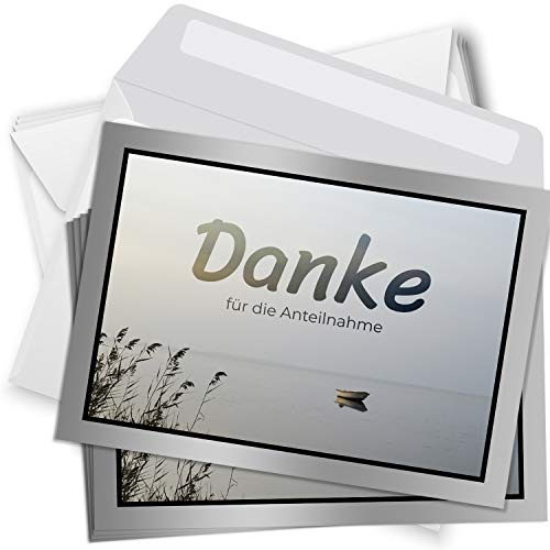 Einladungskarten Manufaktur Hamburg Trauer Danksagungskarten mit Umschlag | Motiv: Einsames Boot, 10 Stück | Dankeskarten Din A6 Set | Trauerkarten Danksagung Danke sagen