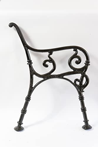 SEZAM Bankfüße aus Gusseisen Schwarz x 2 Stück, mit Rückenlehne & Armstütze - 54,5 x 35 x 75 cm, für 6 Holzbankbretter - für Gartenbänke, Seitenteil