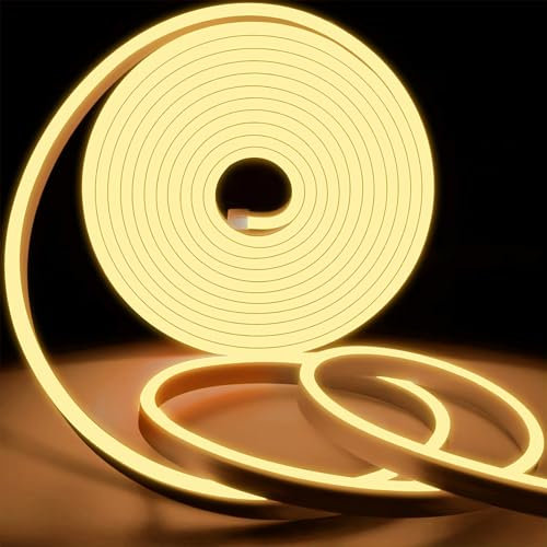 KSIBNW Neon LED Streifen Warmweiß, 10m Led Strip Mit Netzteil Und Led Controller,230V Flexibler Wasserdichter IP65 Neonlichtstreifen für Schlafzimmer, Innen und Außenbereich, DIY Dekoration