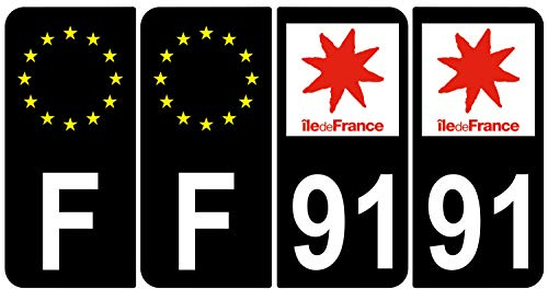 Supstick Aufkleber für Nummernschilder, Nummernschilder, Nummernschilder, Motiv Ile de Frankreich, Schwarz, 4 Stück