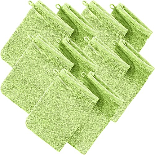Erwin Müller Waschhandschuh, Waschlappen Heidelberg 10er- Pack, 100% Baumwolle hellgrün Größe 15x21 cm - weiche Qualität, saugstark und strapazierfähig - praktisch durch Schlaufe