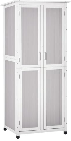 Outsunny Geräteschrank Gartenschuppen mit 2 Türen Geräteschuppen mit 2 Einlegeböden für den Außenbereich Tannenholz Grau+Weiß 77 x 58 x 175 cm