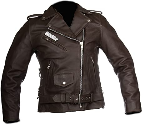 WinNet Giacca giubbotto modello chiodo in pelle di bovino da moto per custom cafè race in stile vintage