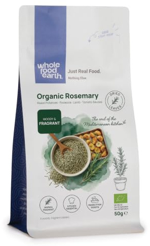 Wholefood Earth Organic Dried Rosemary 50g | Certified Organic | GMO Free | Vegan | Aromatic Mediterranean Herb for Roasts, Soups & Marinades