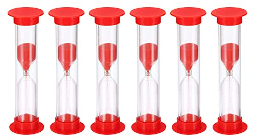 PATIKIL 1 Minute Sable Minuteur, 6Pcs Petit Sablonneux Horloge avec Plastique Couverture, Compte à Rebours Sable Verre pour Jeux, Cuisine, Fête Favorise Bricolage Décoration, Rouge