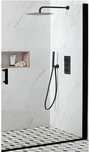 MILANO Black Single Hinged Frameless Shower Door 700mm