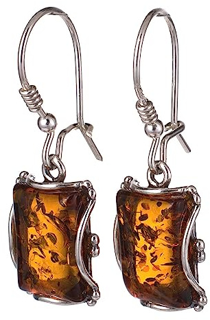 Rechteckige Ohrhänger aus echtem 925er Sterlingsilber mit Nierenhaken, natürlicher baltischer Bernsteinschmuck für Damen