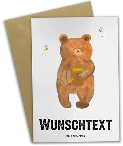Mr. & Mrs. Panda Personalisierte Karte Bär Honig - Geschenke, Partner, Grußkarte, Geschenk, individuelle, personalisiert, Teddy, Grußkarten, personalisierbar, Freund, Liebe