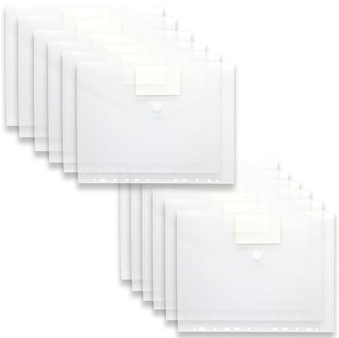 YUNSHANGHE 30 Stück Dokumententasche A4 mit Lochrand, Transparent Umschlagmappen mit Klettverschluss und Etikettentasche, Dokumentenmappe für Dokumente Organisieren.