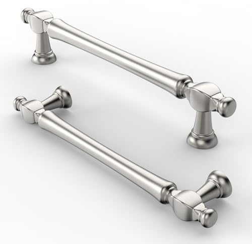 FURNIWARE Pack of 10 Vintage Cabinet Handles, 128mm (5 Inch) Hole Center Brushed Nickel Pulls for Kitchen Doors and Cupboards