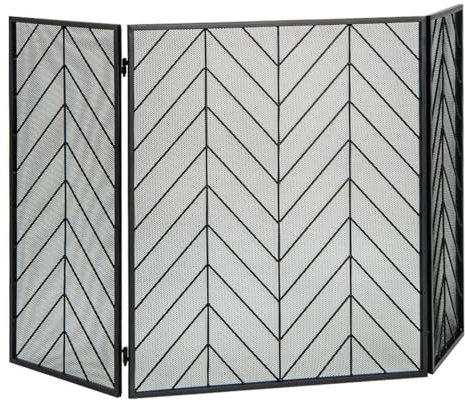 GiantexUK 3-Panel Folding Fireplace Screen, 133 x 78cm Metal Mesh Spark Guard, Heavy Duty Freestanding Spark Protection Fire Guard Barrier for Child Baby Pet Open Fire (Black)