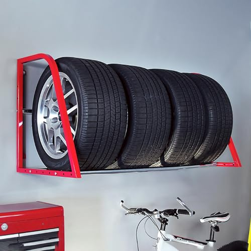 CMYUN Reifenregal An Der Wand Befestigtes Metallreifen-Speichergestell, Verstellbarer Garagen-Reifen-Organizer, Home Carport Werkstatt Felgenreifenständer mit Beschlägen
