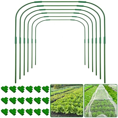 6 Packs 82x105cm Garden Hoops for Netting,Greenhouse Support Hoops with Detachable Stakes,Green Tall Plant Grow Tunnel Hoop,Rust-Free Protection Frame,Support Hoops for Garden Fabric