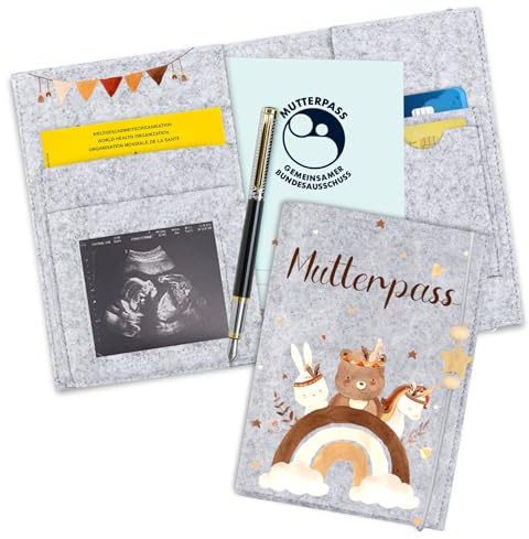 Mutterpasshülle aus Filz für Deutschen Mutterpass, Mutterpass-Schutzhülle zur Aufbewahrung von Impfpass usw,Süßes Geschenk für Schwangerinen und Zukunftige Mütter (Deutschen Hellgrau)