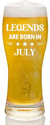 Joymaking Beer Glass 15oz - Legends are Born in July Birthday Gift for Men Who Have Everything - Unique Present for Him