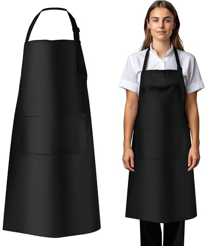 Cheerhom 2 Schürze, Kochschürze für Herren und Damen, schwarze Grillschürzen mit verstellbaren Nackenbändern & 2 geräumigen Taschen, wasserdichte Schürzen für Köche, BBQ, Malerei, Backen, Kochen.