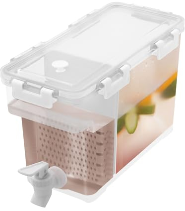 Getränkespender, 3.5L Getränkespender mit Wasserhahn und Trennwand, Wasserspender für Kühlschrank, Limonadenspender Saftspender für Kühlschrank, Fruchtsaft, Obst Teekanne, 30.5 * 14 * 17.5cm (Weiß)