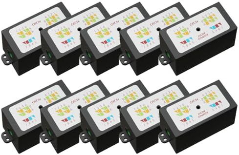 rhinocables RJ45 Inline Krone Joiner | Cat 5e Gigabit Punchdown Connector for Solid-Core Ethernet Cables | IDC Junction Box for Tidy Internal Network Extensions & Quick Cable Repairs, Black (10 Pack)