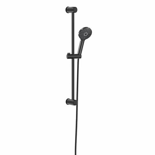 Duschstange mit Handbrause 60 cm| 3 Strahlarten | Duschset Edelstahl | Brause Ø 11cm | Duschkopfhalterung | Schlauch Brausestangenset Brausegarnitur Rainmax Mat Black