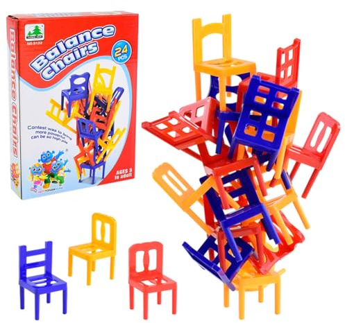 Kexpery Buntes Stapelstuhl-Set, 24-teilig, Balance-Stuhl, Hocker, Familienbrett, Balancierspiele, Stühle und Leitern, Familienspiel, Stapeln, Montessori, perfekt für Spieleabend oder Partys für Kinder