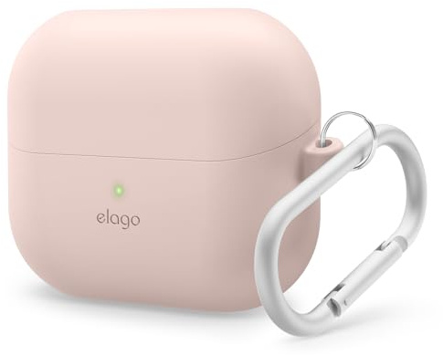elago Silicone Case with Keychain for Galaxy Buds 3 Pro & 3 & 3 FE | Premium Silicone Cover with Keychain, Full Protection, Wireless Charging, Headphone Accessories (Sand Pink)