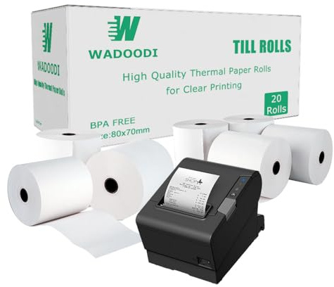 80 x 70mm x 12.7mm Thermal Paper Till Receipt Rolls for EPOS Printer, POS Terminal, Cash Register (100)