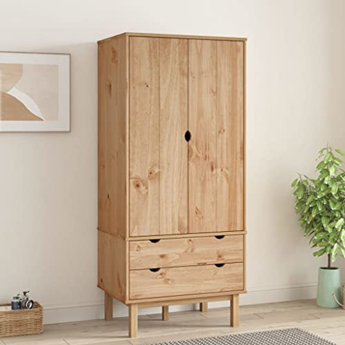 KOIECETA Kleiderschrank Garderobenschrank Garderobe Schlafzimmerschrank Hochschrank Holzschrank Schrank Braun 76,5x53x172 cm Massivholz Kiefer