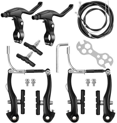Luckwaii Bike Brakes Universal Complete Mountain Road Bike Brake Levers V Brake Set, Hydraulic Brakes Front Rear Cables Kit Set Includes Callipers, Levers, Cables & All Fixings Black