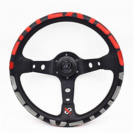 Sportlenkrad,Drifting Steering Wheel,Lenkrad Rote Stickerei Vertex Echtes Leder Drift Sport Lenkräder(Red)