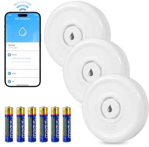Fuers Water Leak Detector WiFi 3 Pack Water Sensor Smart Water Detector 100dB Water Leak Sensor with App Notification, for Your Bathroom, Laundry Room, Kitchen(2.4GHz WiFi)