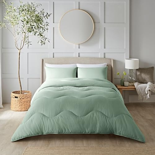 Night Lark - Set copripiumino senza copertura - 10,5 Tog - King - Seersucker Collection - Biancheria da letto di lusso - ipoallergenico - Lavabile in lavatrice - Verde prato