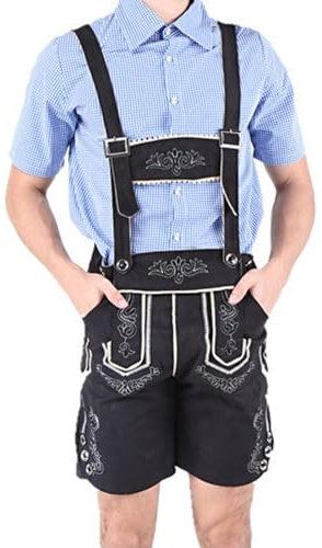 Lederhose Herren Tracht, Trachtenhose Herren Kurz Trachtenlederhose mit Hosenträger Trachten Hose Schwarz Braun Kurze Lederhosen Bayerische Trachtenlederhosen für Oktoberfest Outfit