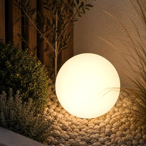 Lumiled Kugelleuchte Außen Weiß Ø30cm E27 IP44 Kugellampe | Milchig, Gartenkugel, Lichtkugel, Wetterfest, Inkl. Anschlusskabel 1,95m, Außenkugelleuchte für Garten, Wege und Terrasse
