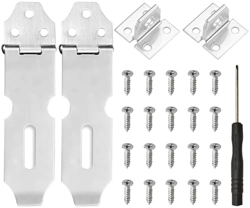 PIWOSGOL Vorhängeschloss Haspe 4 Zoll, Edelstahl Schloss Vorrichtung Sicherheits Überfalle mit Schrauben und Schraubendreher, Sicherheitsüberfalle für Tür Fenster Schrank (Silber)