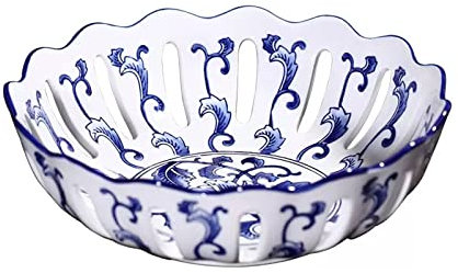 LLMTYO Assiette à Fruits Ronde en céramique de Style Chinois, Nouveau Bol à Fruits Rond pour la Maison, Le Salon, Le Restaurant, Le Bureau, Grande Assiette à Fruits Creuse en Porcelaine (1) ()