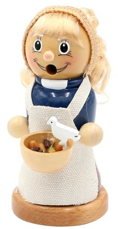 Holz Räuchermann, Räucherfigur, Rauchfigur, Räuchermännchen als Märchenfigur Mädchen mit Linsen und Schürze in blau, L/B/H 8 x 8 x 13 cm.