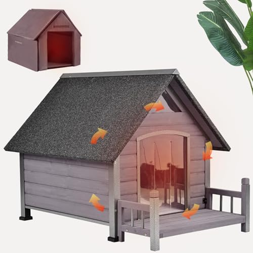 Seiyierr Hundehütte mit isoliertem Futter, wasserdichte Hundehütte für kleine bis große Hunde, für draußen 100% isoliert Welpenunterkunft mit erhöhtem Boden für den Winter(Grau)