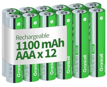 Granicell AAA Rechargeable Batteries (12 Pack), 1100 mAh High Capacity, 1300 Cycles, 1.2V Low Self-Discharge NiMH Rechargeable AAA Battery