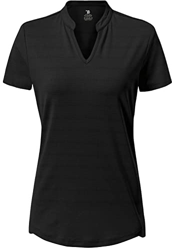 donhobo Damen Tshirt V-Ausschnitt Sommer UV Schutz Sportshirt, Schwarz, S