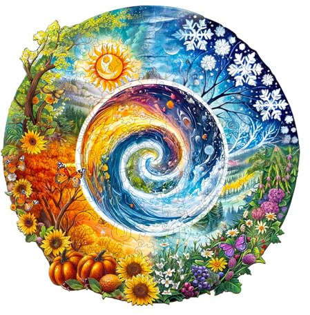 Funnli Puzzle en Bois pour Adultes, 285 Pièces Les Quatre Saisons Adultes, Puzzle en Bois Pièces de Jeu de Forme Unique, 14+ avec Coffret Cadeau (L 34 x 33,8 cm)
