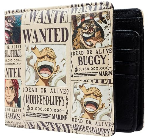One Piece Portefeuille Garçon Homme et Ado, Porte Cartes en Similicuir, Porte Monnaie et Billets, Accessoires Manga Anime (Beige)