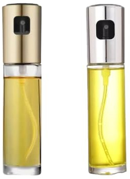 EMINENCE PRODUCTS 2 Pcs Gold & Silver Oil Spray Bottle 200ml for Kitchen and Air Fryer Spray - Dispenser Leakproof Glass Dispenser Kitchen Accessories Oil Mister for Cooking