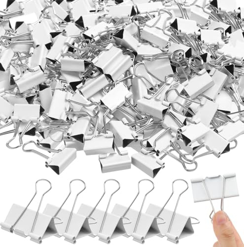 Jetec Confezione da 100 clip per raccoglitori in metallo bianco, 25 mm, riutilizzabili, pieghevoli, in acciaio a molla, robuste, per casa, scuola, ufficio