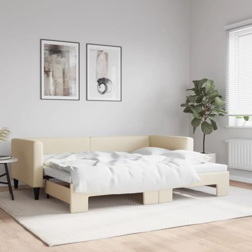 Brokky Tagesbett Ausziehbar Ausziehbett Bett Zum Ausziehen Sofa Bett Daybed Sofa Bett Mit Ausziehbett Creme 90x200 cm Stoff