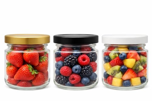 made in home - Mini Gläser 100 ml, Einmachglas, Gewürzgläser mit Schraubdeckel, Gold Deckel, Probiergläser, Marmeladengläser, kleine Honiggläser, Rundgläser (48, Weiß, 100ml)